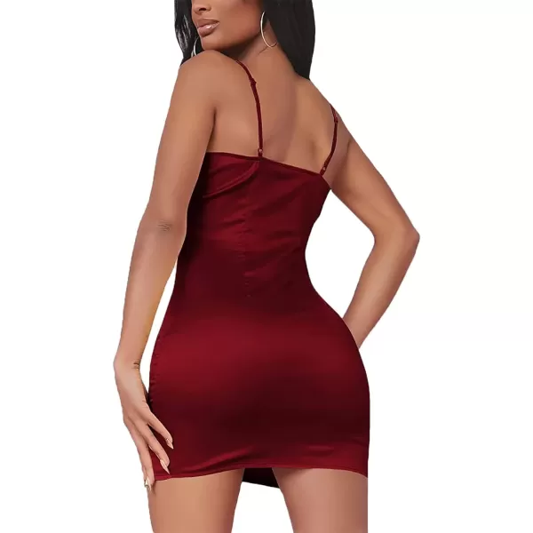 LYANER Women's Satin Silk Spaghetti Strap Slit Bodycon Sleeveless Mini Dress
