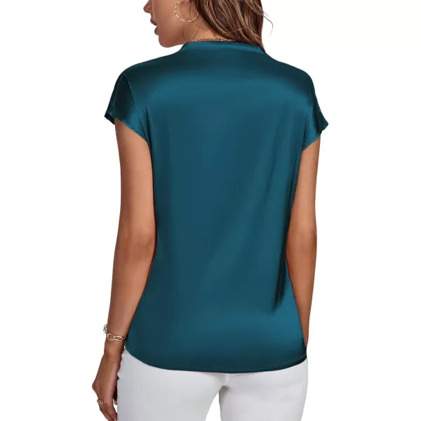 LYANER Women's Satin Silk Wrap V Neck Cap Sleeve Elegant Workwear Blouse Shirt Top