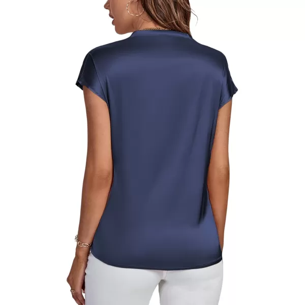 LYANER Women's Satin Silk Wrap V Neck Cap Sleeve Elegant Workwear Blouse Shirt Top