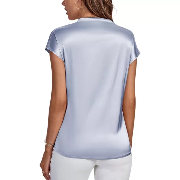 LYANER Women's Satin Silk Wrap V Neck Cap Sleeve Elegant Workwear Blouse Shirt Top