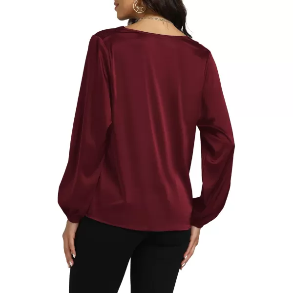 LYANER Women's Satin Silky Cowl Neck Drape Ruched Front Long Sleeve Blouse Shirt Top