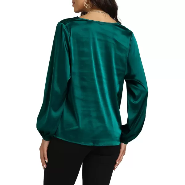 LYANER Women's Satin Silky Cowl Neck Drape Ruched Front Long Sleeve Blouse Shirt Top