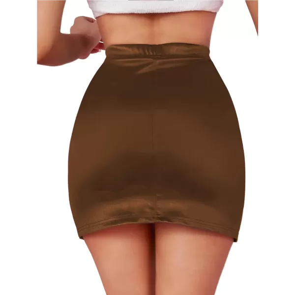 LYANER Women's Satin Silky Elastic Wasit Split Slit Hem Bodycon Short Skirt