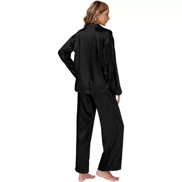 LYANER Women's Satin Silky Pajama Set Long Sleeeve Top With Long Pants Set PJ Loungewear