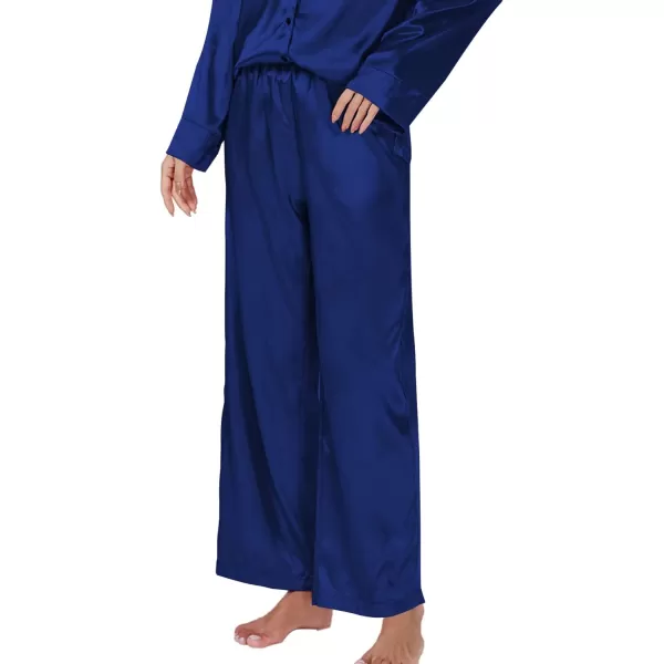 LYANER Women's Satin Silky Pajama Set Long Sleeeve Top With Long Pants Set PJ Loungewear