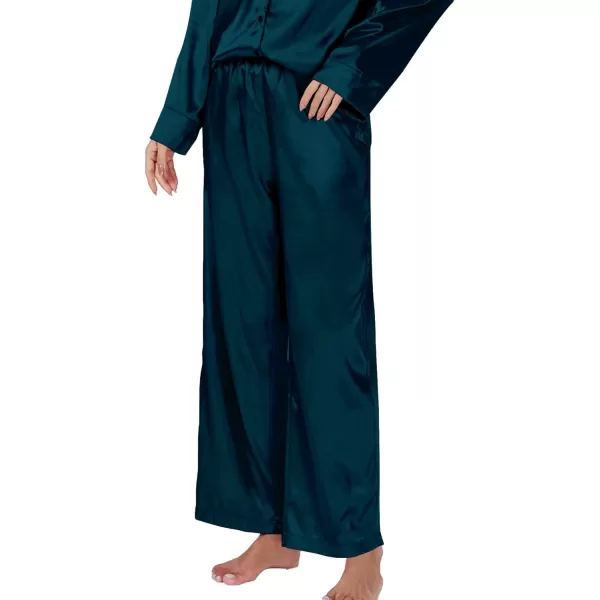 LYANER Women's Satin Silky Pajama Set Long Sleeeve Top With Long Pants Set PJ Loungewear