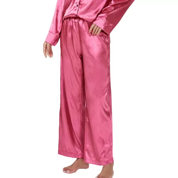 LYANER Women's Satin Silky Pajama Set Long Sleeeve Top With Long Pants Set PJ Loungewear