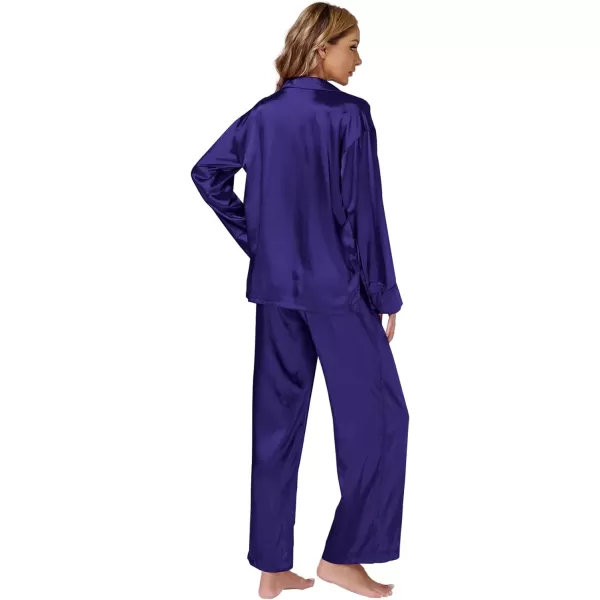 LYANER Women's Satin Silky Pajama Set Long Sleeeve Top With Long Pants Set PJ Loungewear
