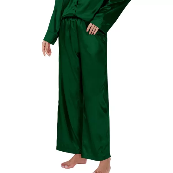 LYANER Women's Satin Silky Pajama Set Long Sleeeve Top With Long Pants Set PJ Loungewear