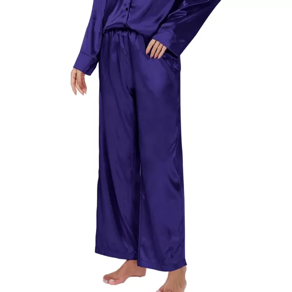 LYANER Women's Satin Silky Pajama Set Long Sleeeve Top With Long Pants Set PJ Loungewear