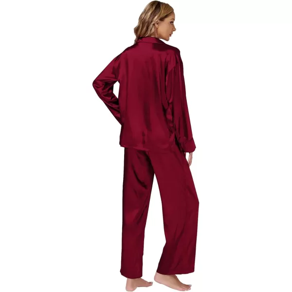 LYANER Women's Satin Silky Pajama Set Long Sleeeve Top With Long Pants Set PJ Loungewear