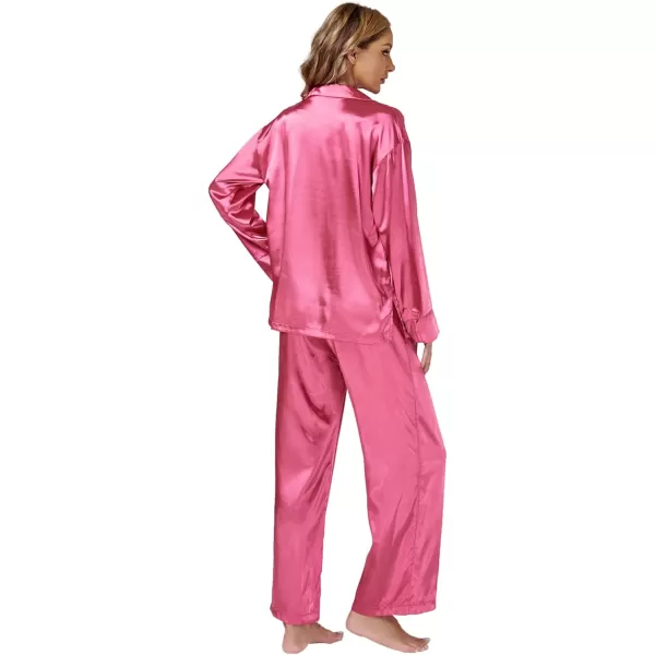 LYANER Women's Satin Silky Pajama Set Long Sleeeve Top With Long Pants Set PJ Loungewear