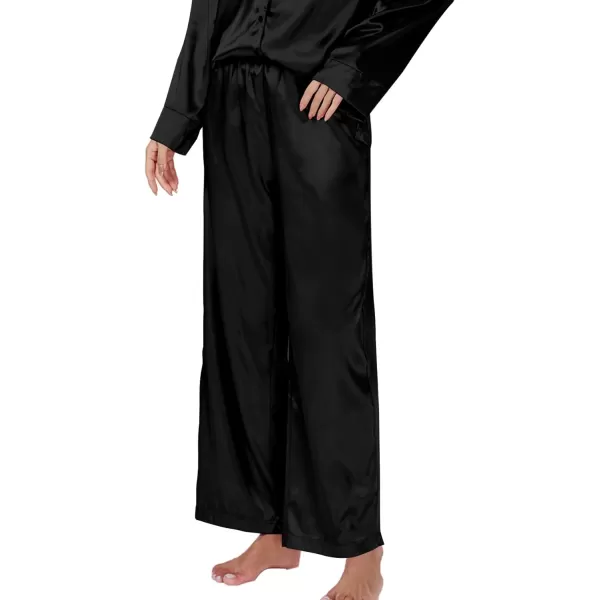 LYANER Women's Satin Silky Pajama Set Long Sleeeve Top With Long Pants Set PJ Loungewear