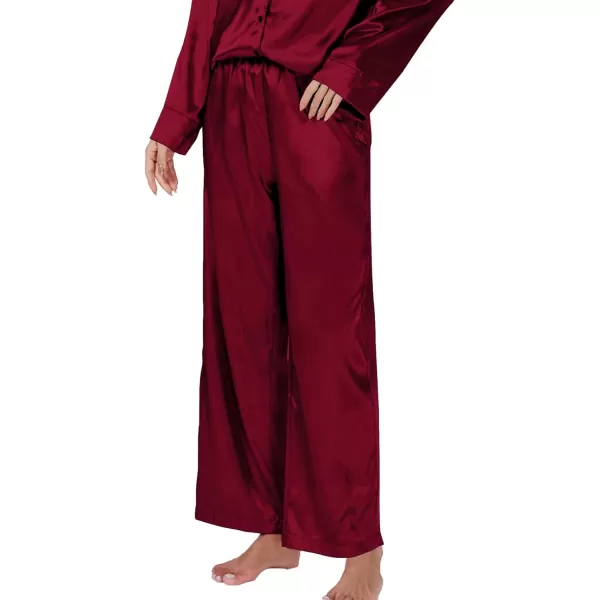 LYANER Women's Satin Silky Pajama Set Long Sleeeve Top With Long Pants Set PJ Loungewear