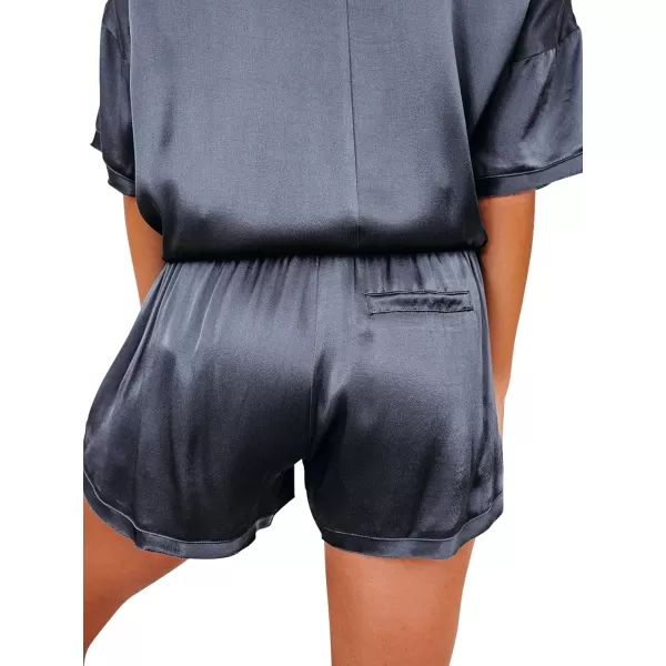 LYANER Women's Satin Silky Pajama Set Short Sleeve T-shirt With Shorts Set PJ Loungewear