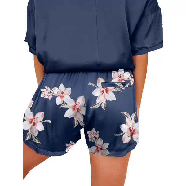 LYANER Women's Satin Silky Pajama Set Short Sleeve T-shirt With Shorts Set PJ Loungewear