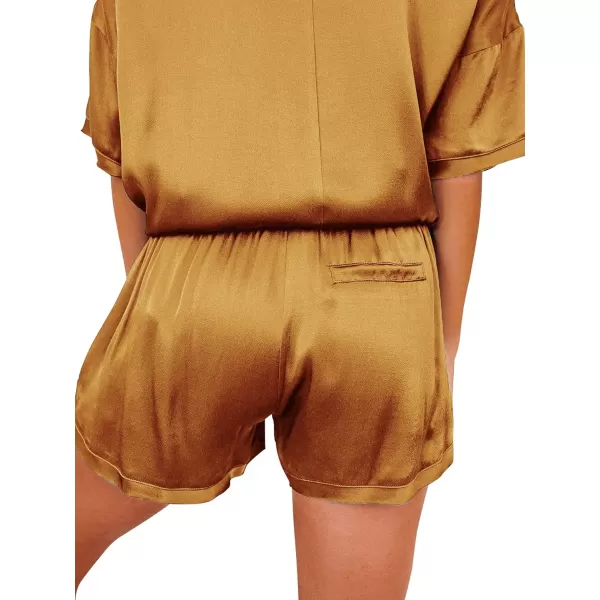 LYANER Women's Satin Silky Pajama Set Short Sleeve T-shirt With Shorts Set PJ Loungewear