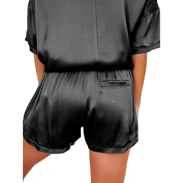 LYANER Women's Satin Silky Pajama Set Short Sleeve T-shirt With Shorts Set PJ Loungewear