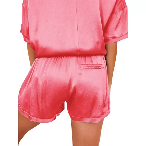 LYANER Women's Satin Silky Pajama Set Short Sleeve T-shirt With Shorts Set PJ Loungewear