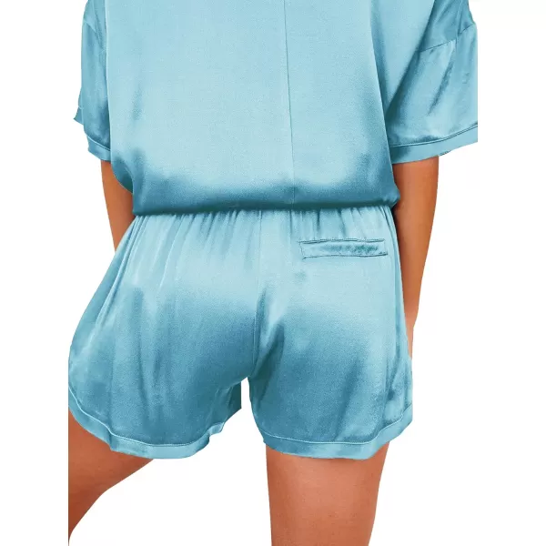 LYANER Women's Satin Silky Pajama Set Short Sleeve T-shirt With Shorts Set PJ Loungewear