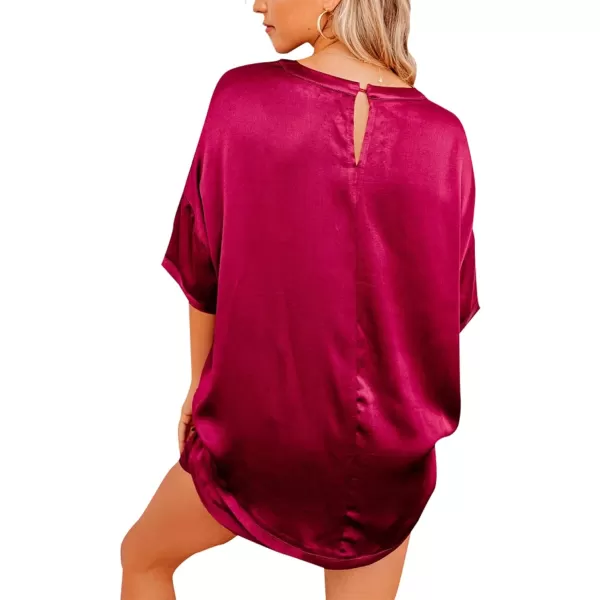 LYANER Women's Satin Silky Pajama Set Short Sleeve T-shirt With Shorts Set PJ Loungewear