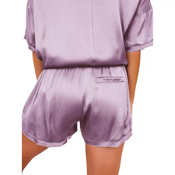 LYANER Women's Satin Silky Pajama Set Short Sleeve T-shirt With Shorts Set PJ Loungewear