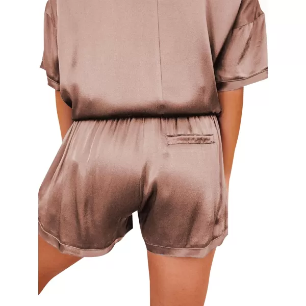 LYANER Women's Satin Silky Pajama Set Short Sleeve T-shirt With Shorts Set PJ Loungewear