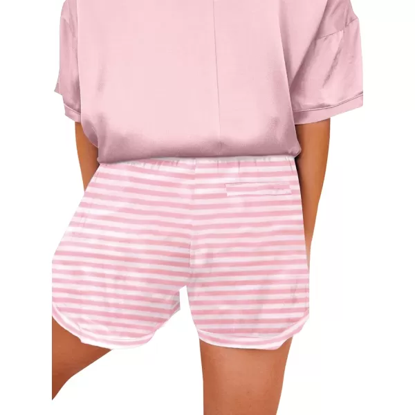 LYANER Women's Satin Silky Pajama Set Short Sleeve T-shirt With Shorts Set PJ Loungewear