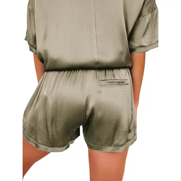 LYANER Women's Satin Silky Pajama Set Short Sleeve T-shirt With Shorts Set PJ Loungewear