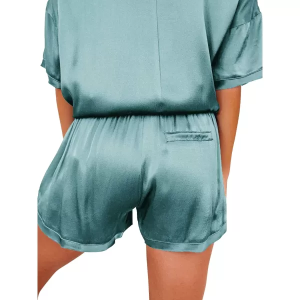 LYANER Women's Satin Silky Pajama Set Short Sleeve T-shirt With Shorts Set PJ Loungewear