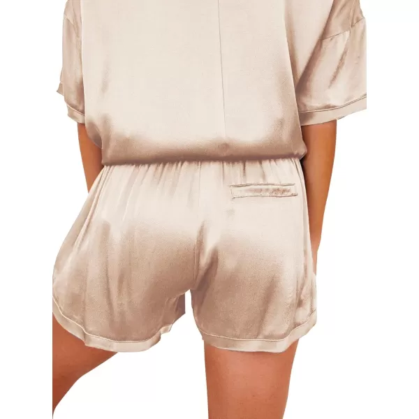 LYANER Women's Satin Silky Pajama Set Short Sleeve T-shirt With Shorts Set PJ Loungewear