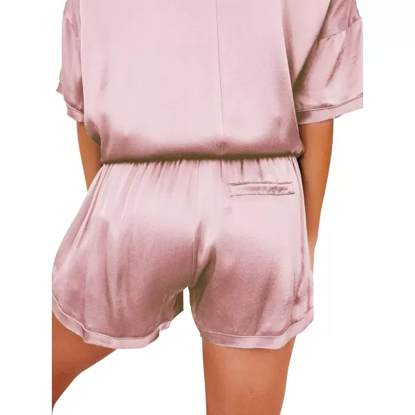 LYANER Women's Satin Silky Pajama Set Short Sleeve T-shirt With Shorts Set PJ Loungewear
