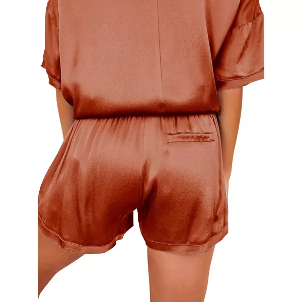 LYANER Women's Satin Silky Pajama Set Short Sleeve T-shirt With Shorts Set PJ Loungewear
