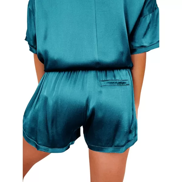 LYANER Women's Satin Silky Pajama Set Short Sleeve T-shirt With Shorts Set PJ Loungewear