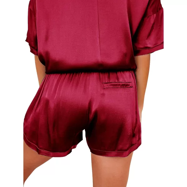 LYANER Women's Satin Silky Pajama Set Short Sleeve T-shirt With Shorts Set PJ Loungewear
