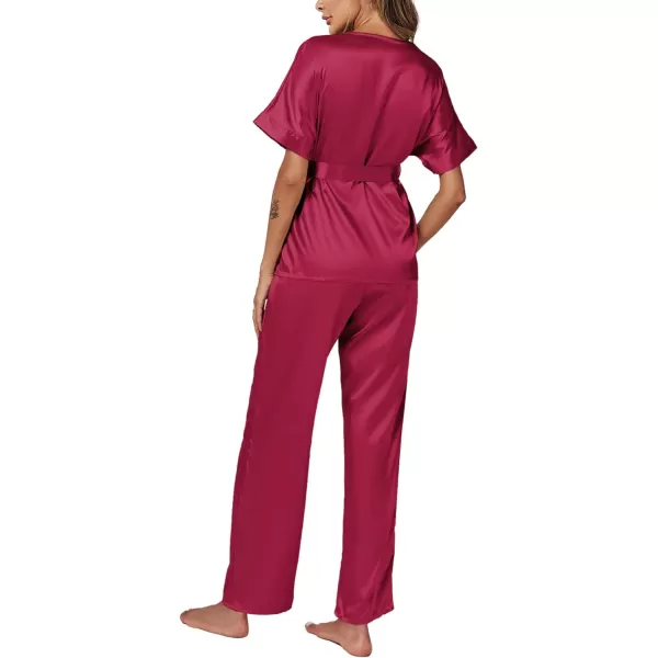 LYANER Women's Satin Silky Pajamas Set Button Down Short Sleeve Tops Loungewear Pjs and Pants