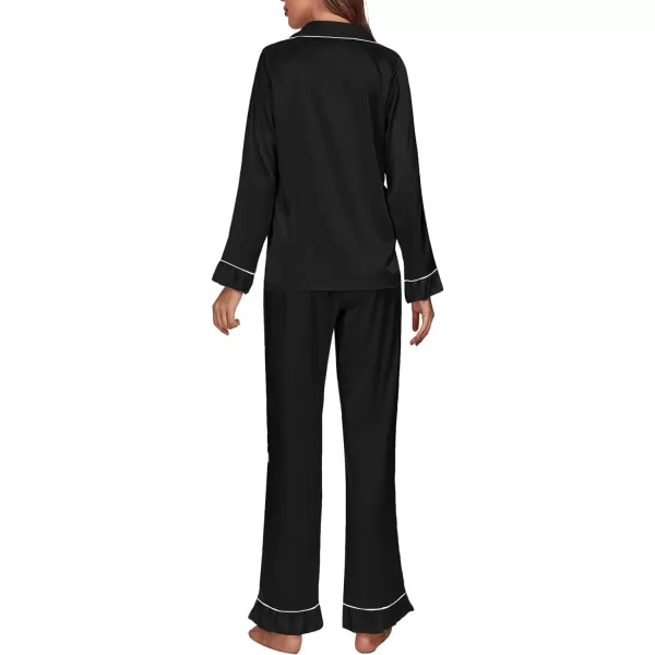 LYANER Women's Satin Silky Pajamas Set Collar Long Sleeve Shirt with Long Pant Set PJS Sleepwear