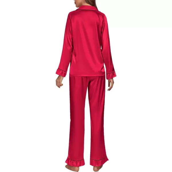 LYANER Women's Satin Silky Pajamas Set Collar Long Sleeve Shirt with Long Pant Set PJS Sleepwear