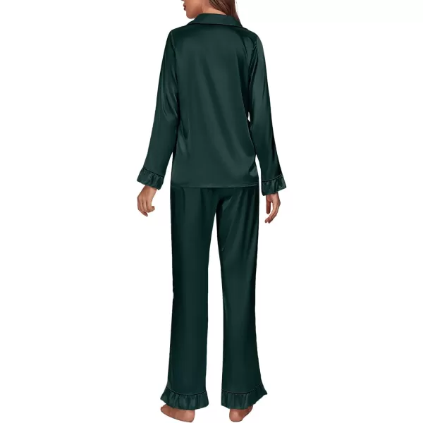 LYANER Women's Satin Silky Pajamas Set Collar Long Sleeve Shirt with Long Pant Set PJS Sleepwear