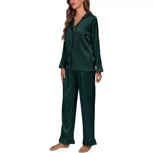 LYANER Women's Satin Silky Pajamas Set Collar Long Sleeve Shirt with Long Pant Set PJS Sleepwear