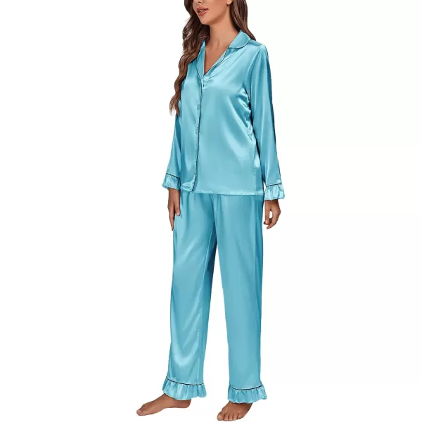 LYANER Women's Satin Silky Pajamas Set Collar Long Sleeve Shirt with Long Pant Set PJS Sleepwear