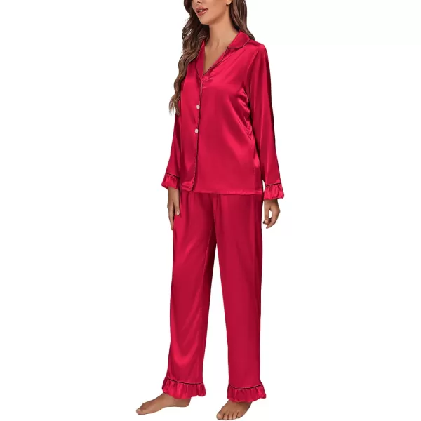 LYANER Women's Satin Silky Pajamas Set Collar Long Sleeve Shirt with Long Pant Set PJS Sleepwear