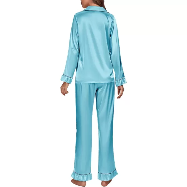 LYANER Women's Satin Silky Pajamas Set Collar Long Sleeve Shirt with Long Pant Set PJS Sleepwear