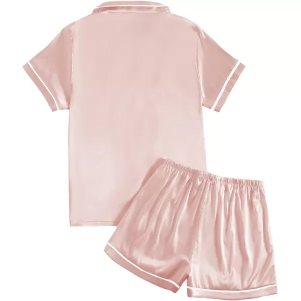 LYANER Women's Satin Silky Short Sleeve Button Shirt Sleepwear 2Piece Pajama Set