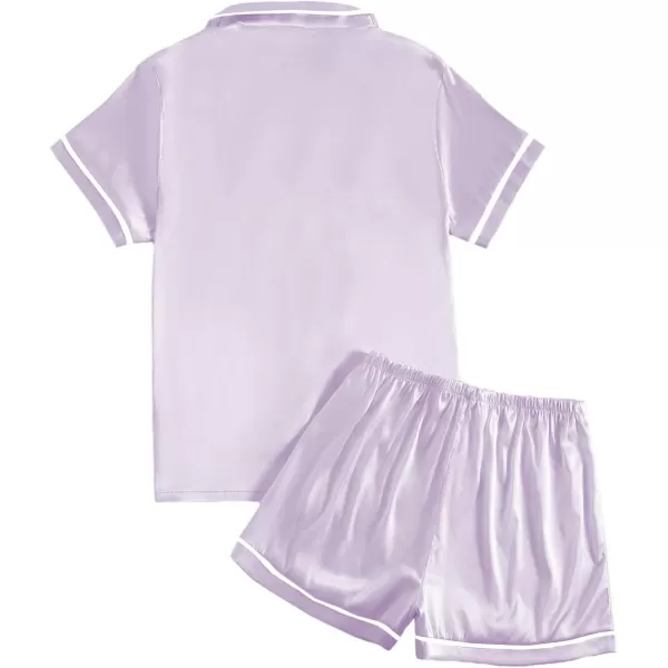 LYANER Women's Satin Silky Short Sleeve Button Shirt Sleepwear 2Piece Pajama Set
