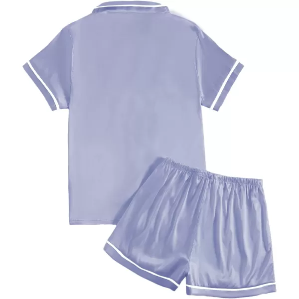 LYANER Women's Satin Silky Short Sleeve Button Shirt Sleepwear 2Piece Pajama Set