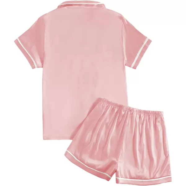LYANER Women's Satin Silky Short Sleeve Button Shirt Sleepwear 2Piece Pajama Set