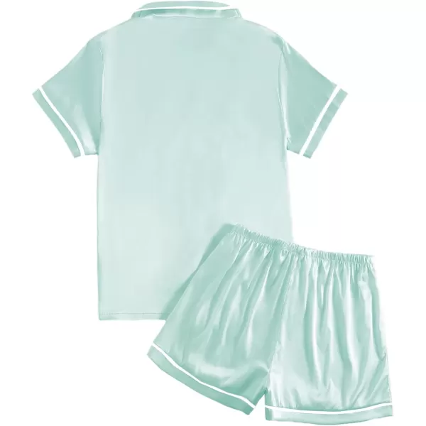 LYANER Women's Satin Silky Short Sleeve Button Shirt Sleepwear 2Piece Pajama Set