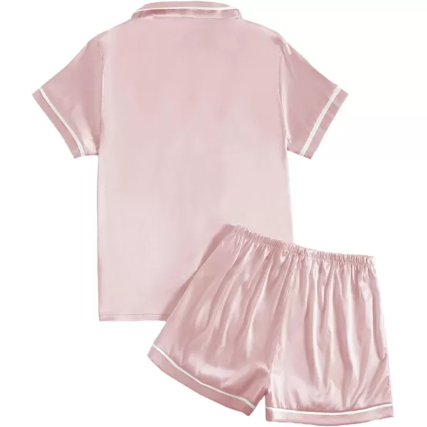 LYANER Women's Satin Silky Short Sleeve Button Shirt Sleepwear 2Piece Pajama Set