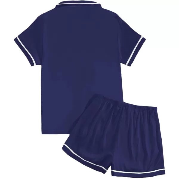LYANER Women's Satin Silky Short Sleeve Button Shirt Sleepwear 2Piece Pajama Set